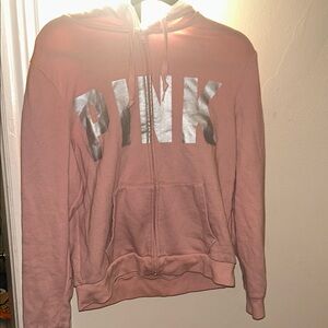 Pink Hoodie with Silver Lettering
